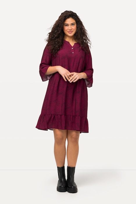 Midikleid, Punkte, A-Linie, Tunika-Ausschnitt, 3/4-Arm