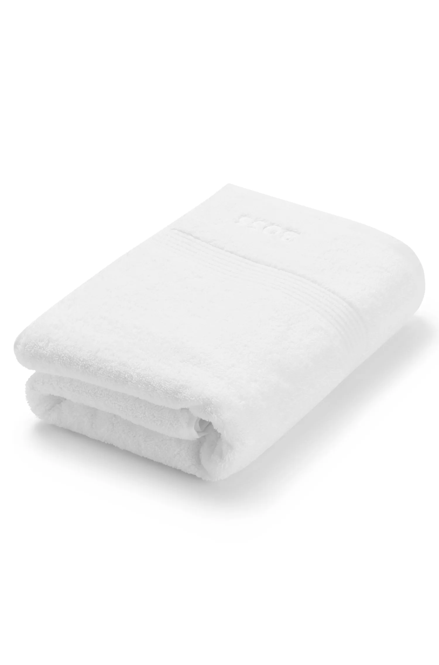 Toalha de banho BOSS em algodão Aegean preto e branco com logotipo tonal.