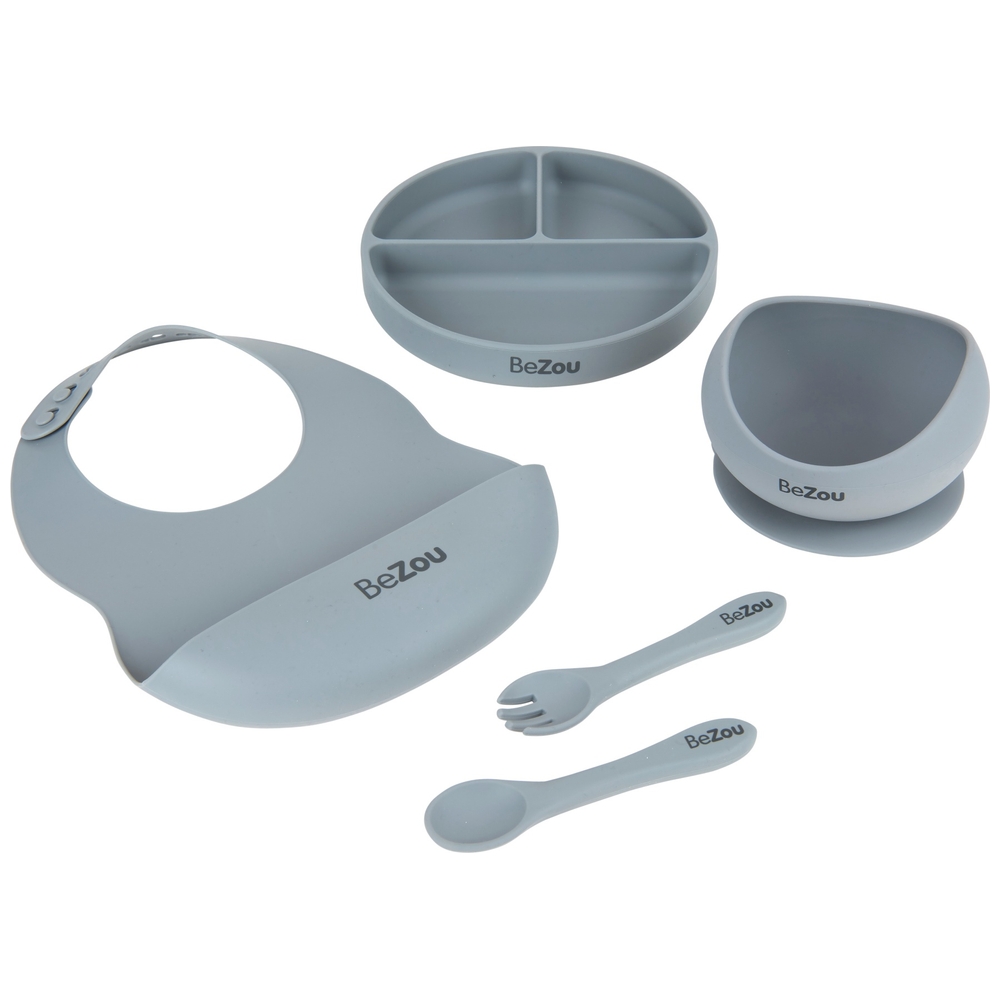 Bezou 5-teiliges Silikon-Baby-Beikostset Grau