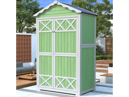 Abri de jardin en bois massif traité pour rangement extérieur résistant aux UV et intempéries sans entretien écologique vert