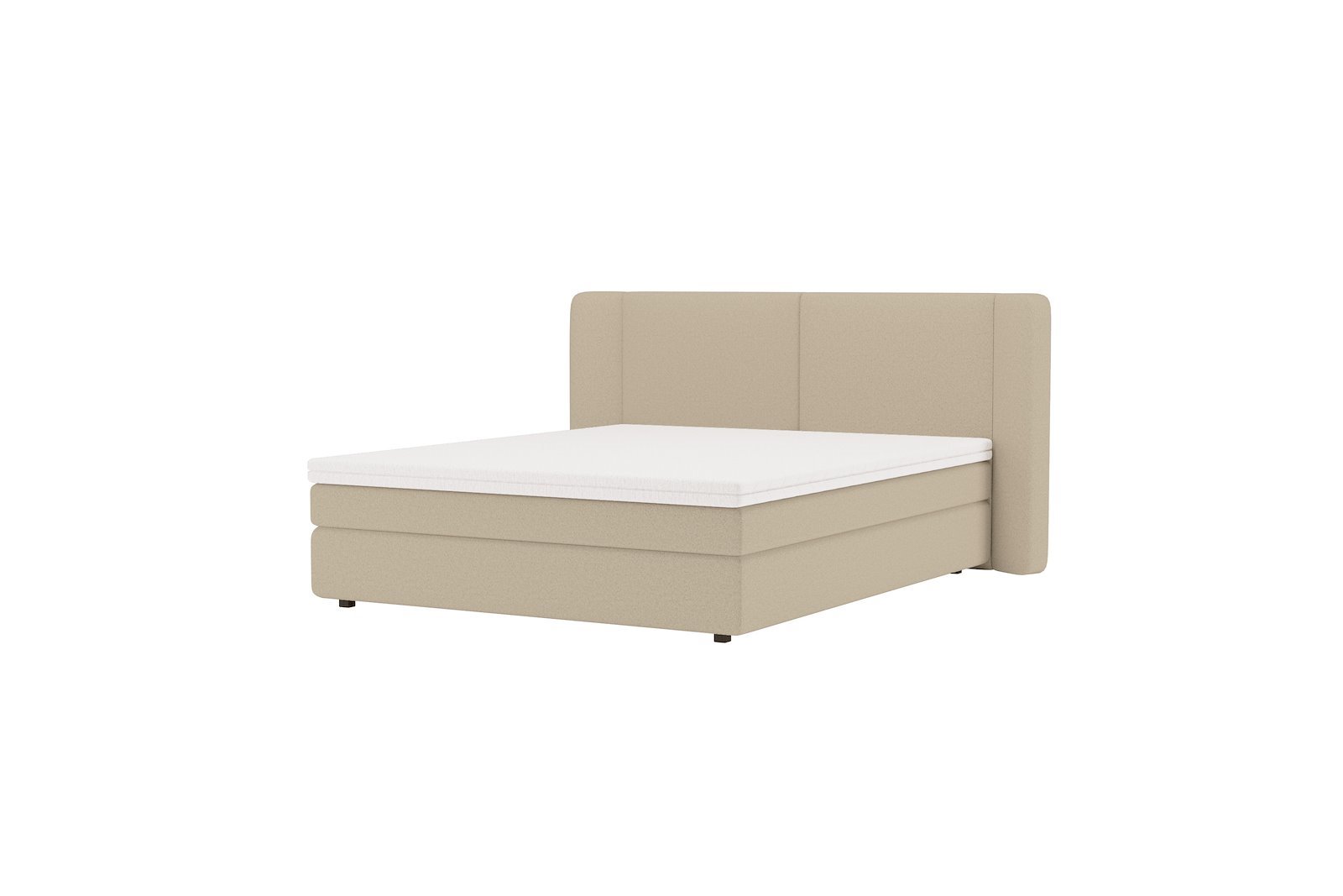 Premium LUX 3 kontinental 180x200 cm I tekstil Copenhagen 904 beige. Medium / medium med Premium lux 3 overmadrass og sort firkantede ben 10 cm, gavl selges separate