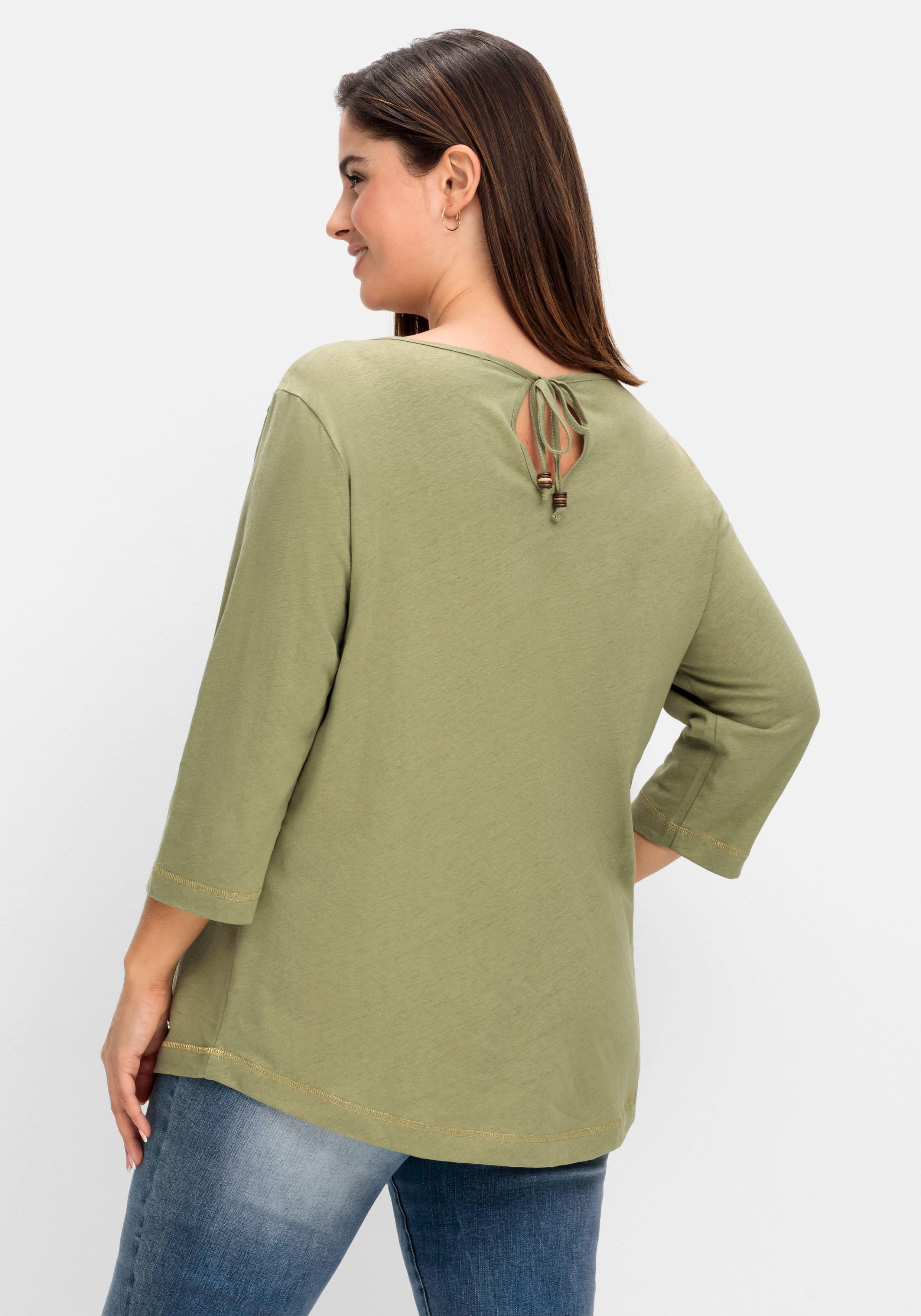 Shirt im Leinen-Mix, mit goldfarbenem Print
