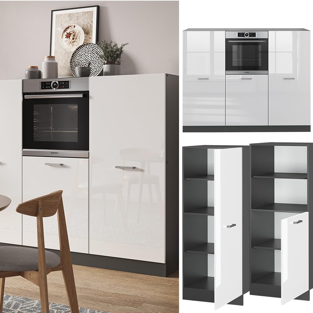 Vicco Küchenblock R-Line, Weiß Hochglanz/Anthrazit, 180 cm ohne Arbeitsplatte