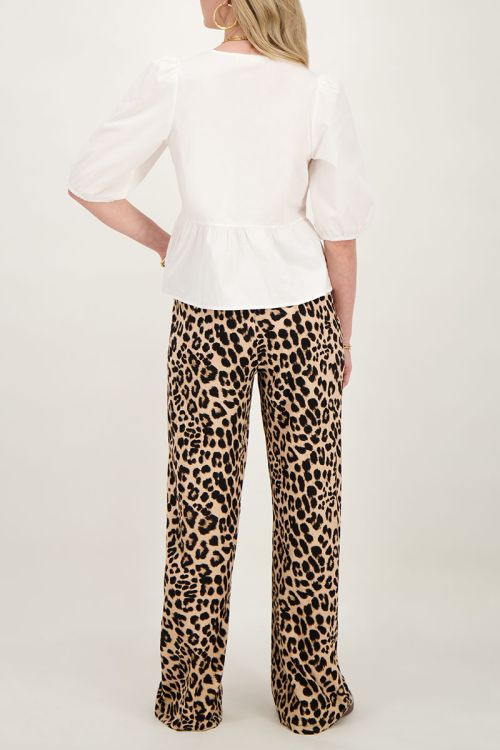 Beige panterprint broek wide leg