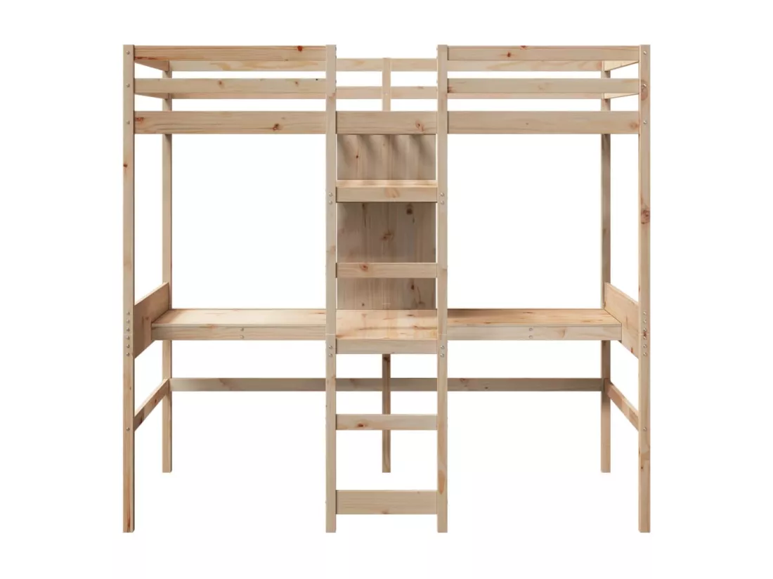 Lit mezzanine avec bureau et étagères 90x200 cm pin massif