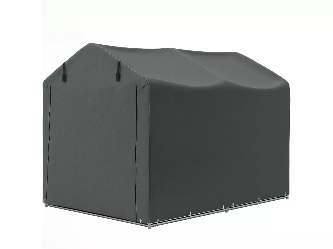 Tente de stockage - abri de jardin dim. 2 x 1,6 x 1,65 m - porte enroulable zippée - métal galvanisé PE gris
