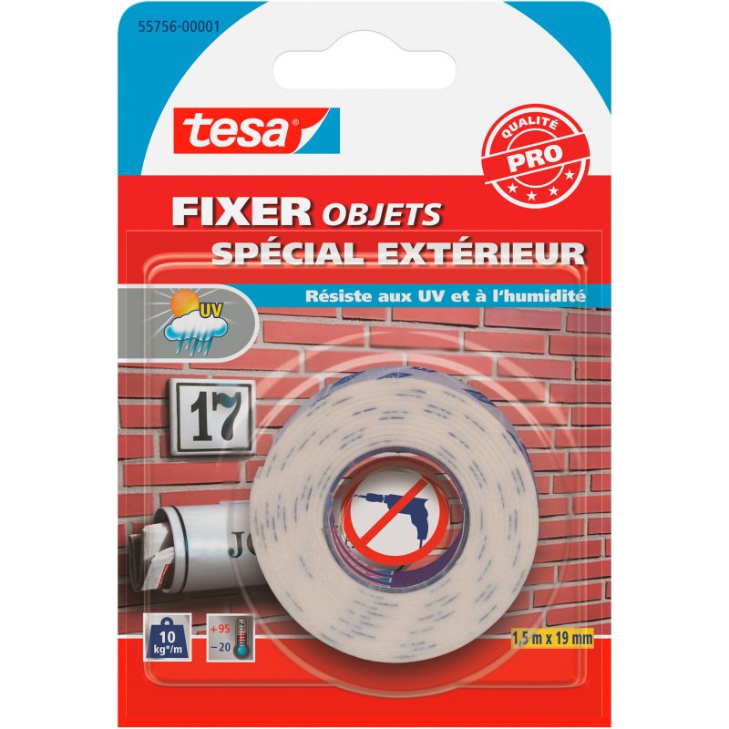 Ruban adhésif Tesa double-face spécial extérieur - Largeur 19 mm x longueur 1,5 m