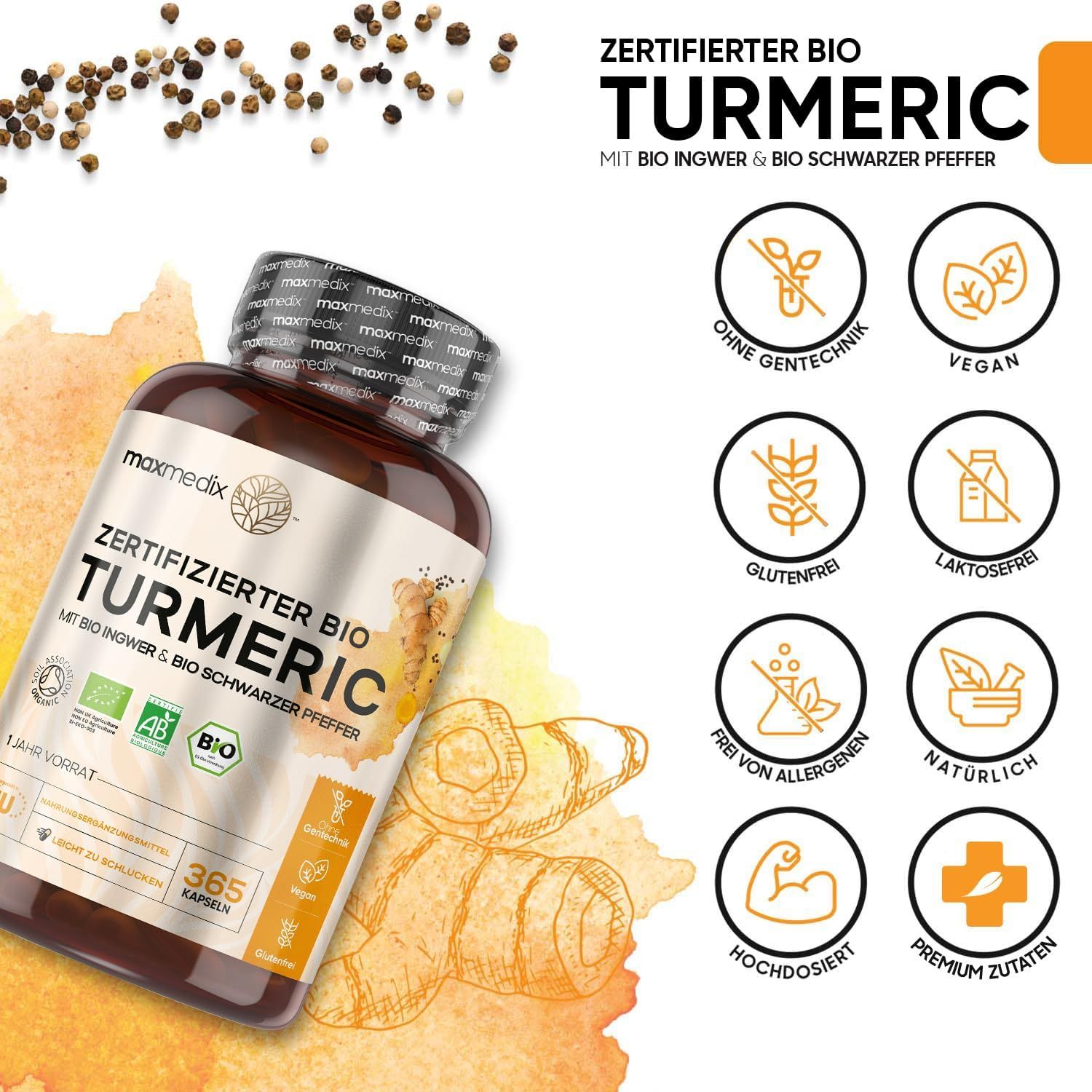 maxmedix Turmeric Bio Kurkuma Kapseln Hochdosiert