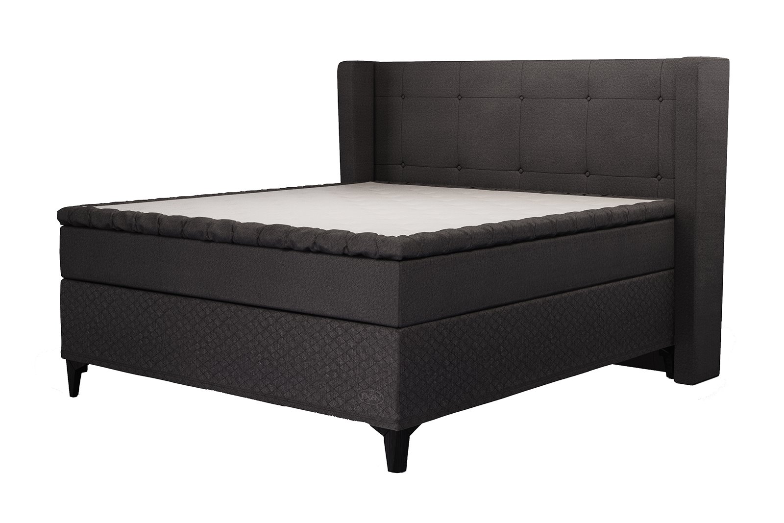 Majestic Exact kontinentalseng med 2 Exact, tekstil 198/208 antrasitt, fast/fast, seamless, Majestic overmadrass, Eicon ben 14 cm sort m.støtteben
