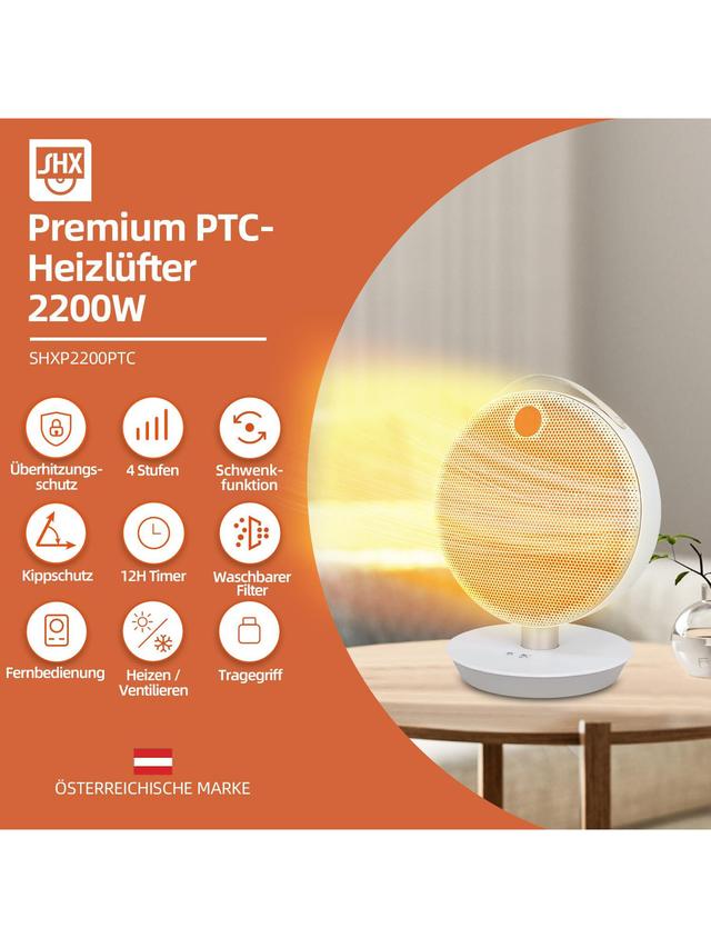 Heizlüfter mit Tischfuß und 12-Stunden-Timer, 2200 W