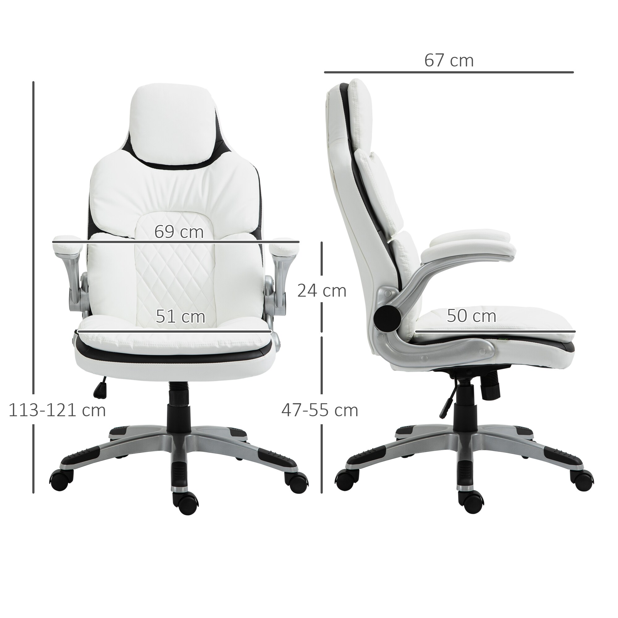 Vinsetto Bürostuhl höhenverstellbar weiß 69 x 67 x 113-121 cm (BxTxH)