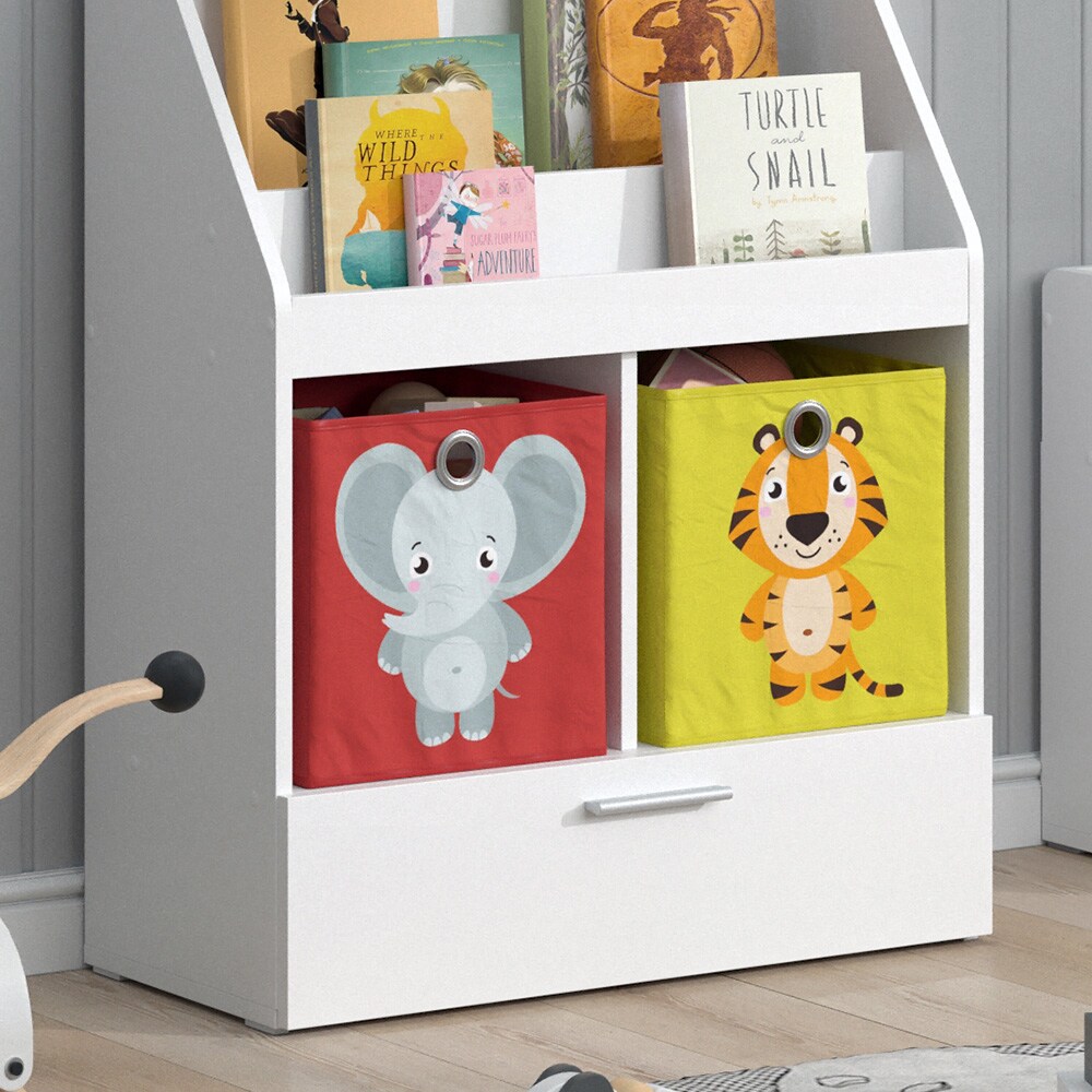 Vicco Kinderregal Bücherregal Wandregal Luigi Weiß 72x96 cm modern Kinderzimmer Regal Spielzeugregal Dekoregal Standregal Aufbewahrungsregal Würfelregal Schublade Ablage Fach freistehend Faltbox