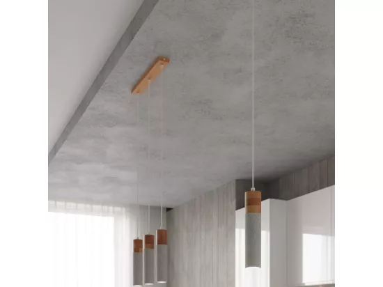 Sollux Lighting Zane Slim Suspension Plafonnier Gris Béton, Bois Naturel