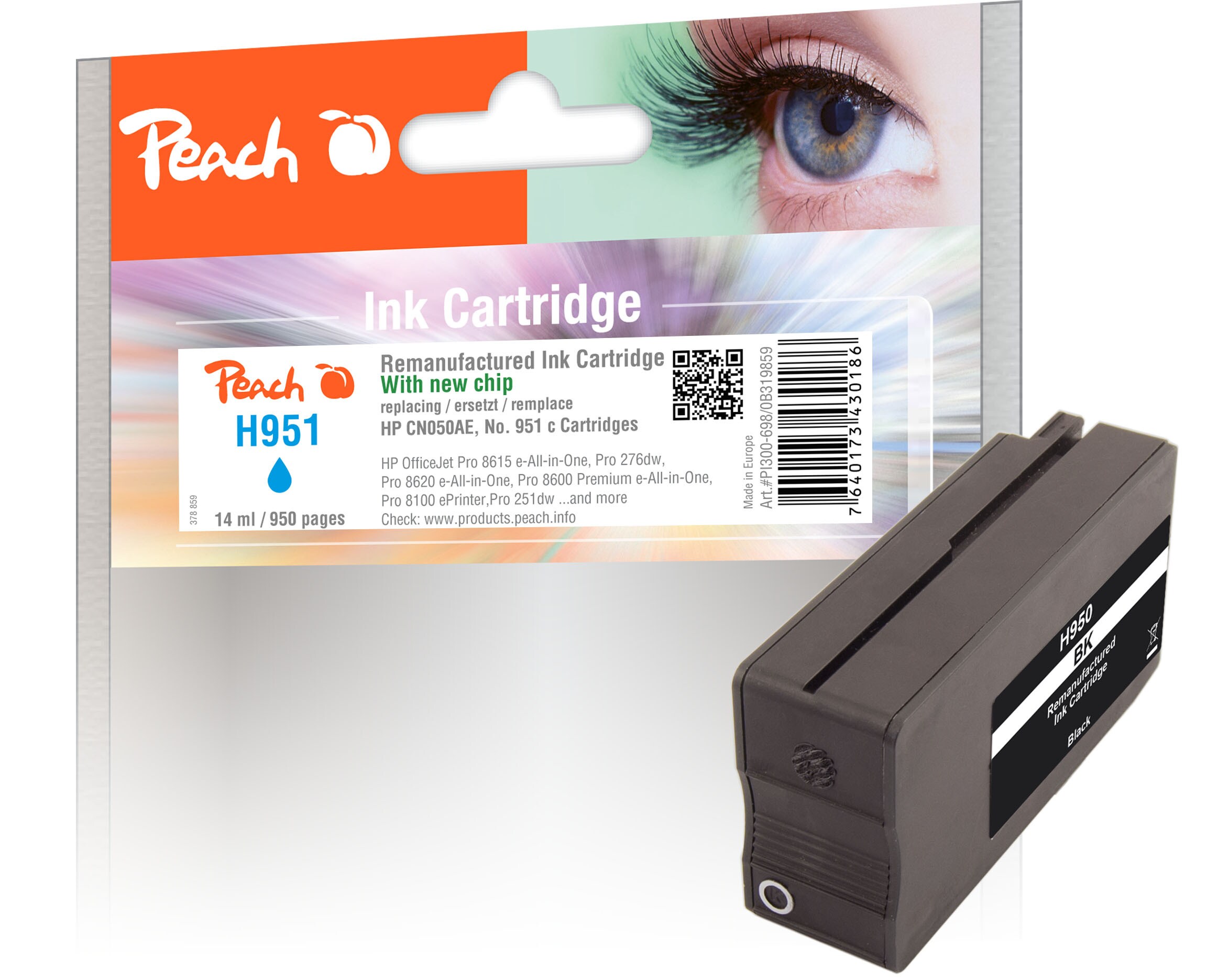 Peach HP 950 bk Druckerpatrone bk ersetzt HP No. 950 bk, CN049A für z.B. HP OfficeJet Pro 8610 e-All-in-One, HP OfficeJet Pro 8620 e-All-in-One (wiederaufbereitet)