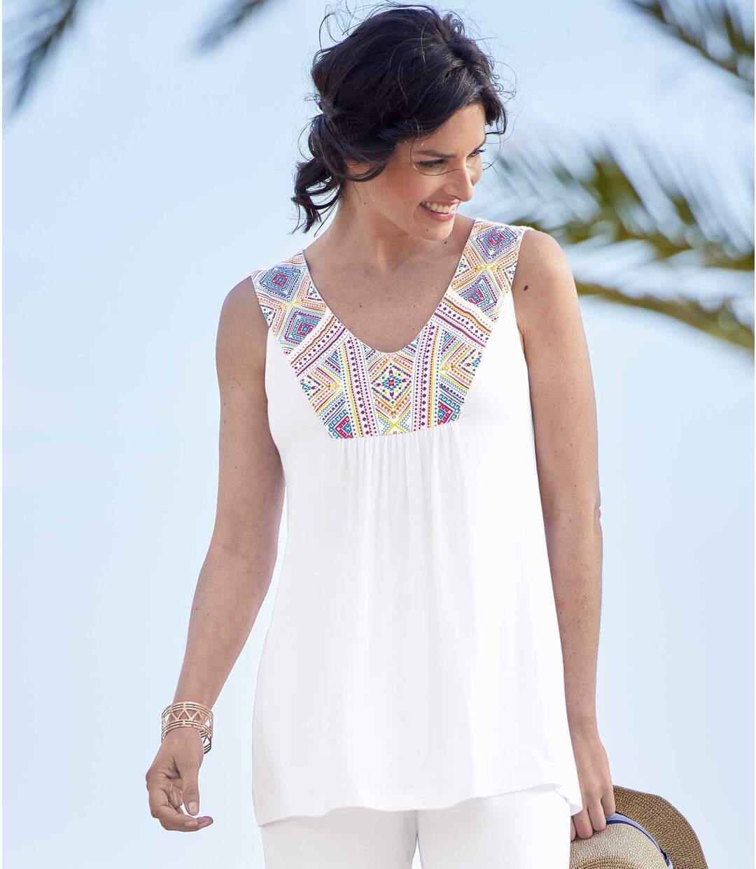 Tunique Fluide à Plastron Imprimé