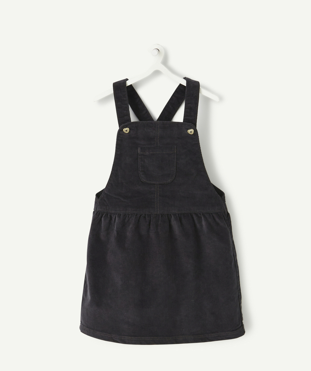 ROBE SALOPETTE BÉBÉ FILLE EN VELOURS NOIR AVEC BOUTONS COEURS