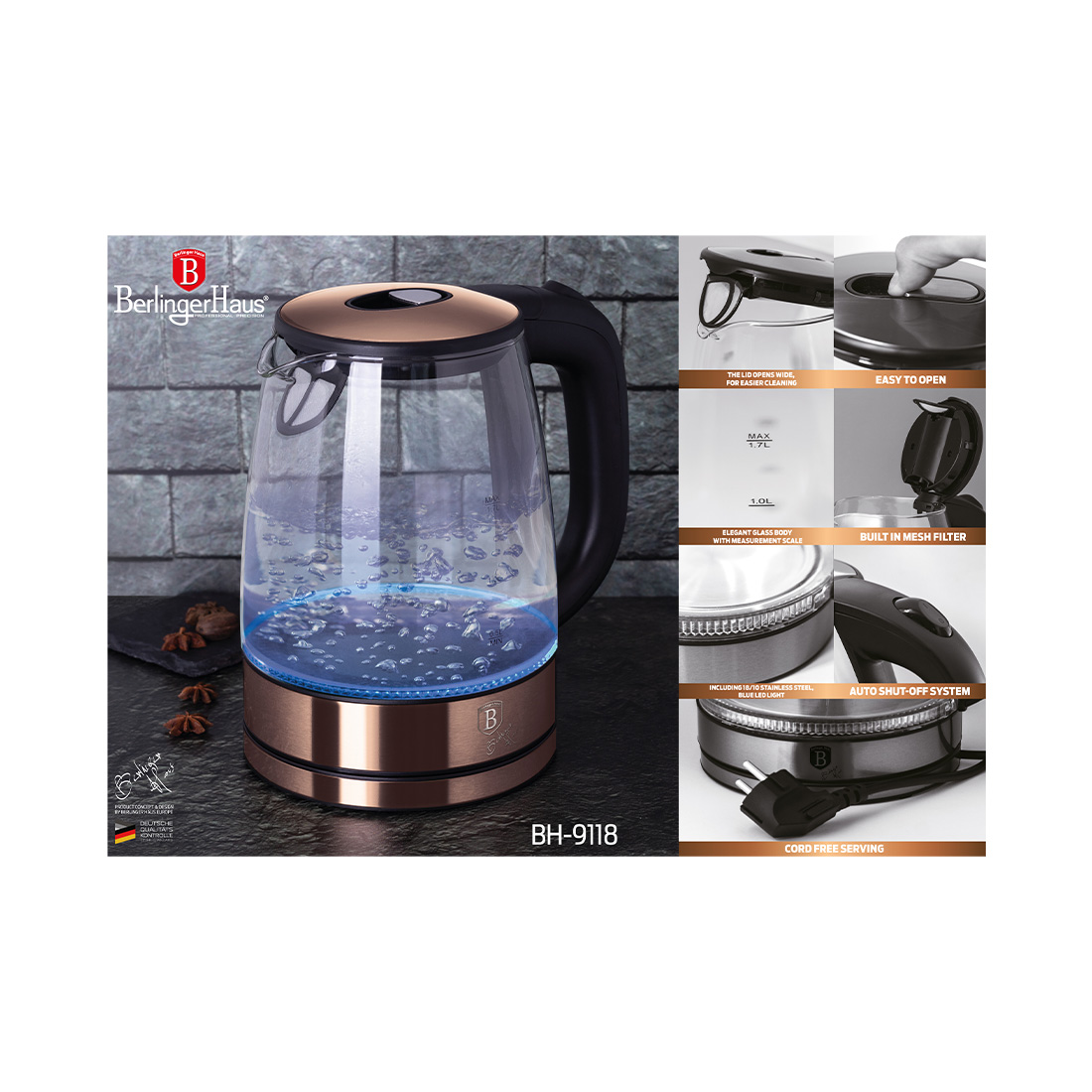 Berlinger Haus Wasserkocher 1.7 Liter Metallic Line Rose Gold Edition