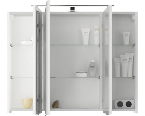 3-delige badkamermeubelset Pelipal serie 4035 BxHxD 90 x 200 x 45 cm, witte fronten, met witte keramische wastafel en keramische spoelbak, badmeubel, spiegelkast met LED-verlichting 40350900121150