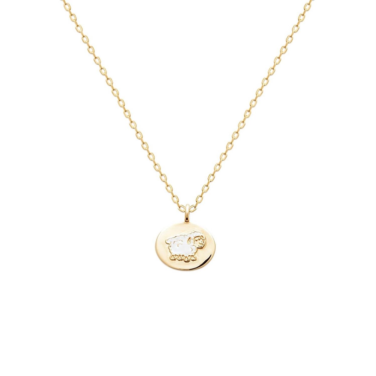 Collier mouton émail coloré blanc Plaqué OR 750 3 microns