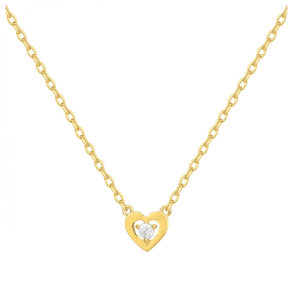 Collier mono-motif en Plaqué Or avec oxyde de zirconium blanc