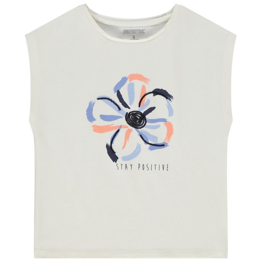 T-shirt forme boîte print fleur à sequins pour fille - Ecru