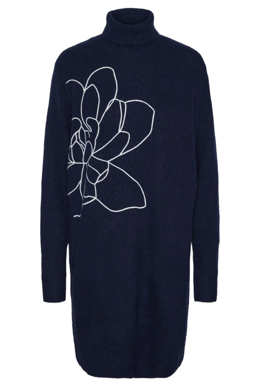 Y.A.S Yasjuva Roll Neck Knit Dress  navy blazer birch stitch