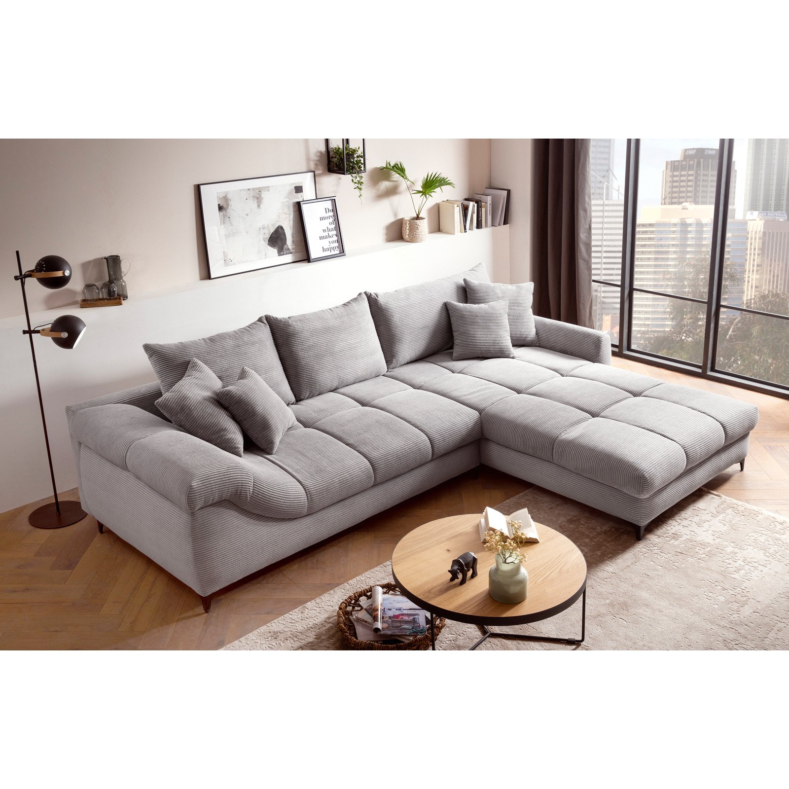 Ecksofa Darling Stoff Cord grau