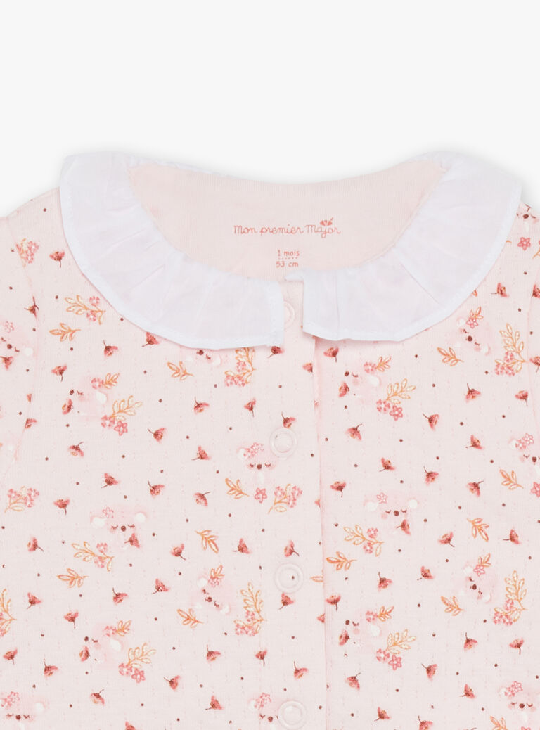 Ensemble grenouillère et gilet rose clair à fleurs