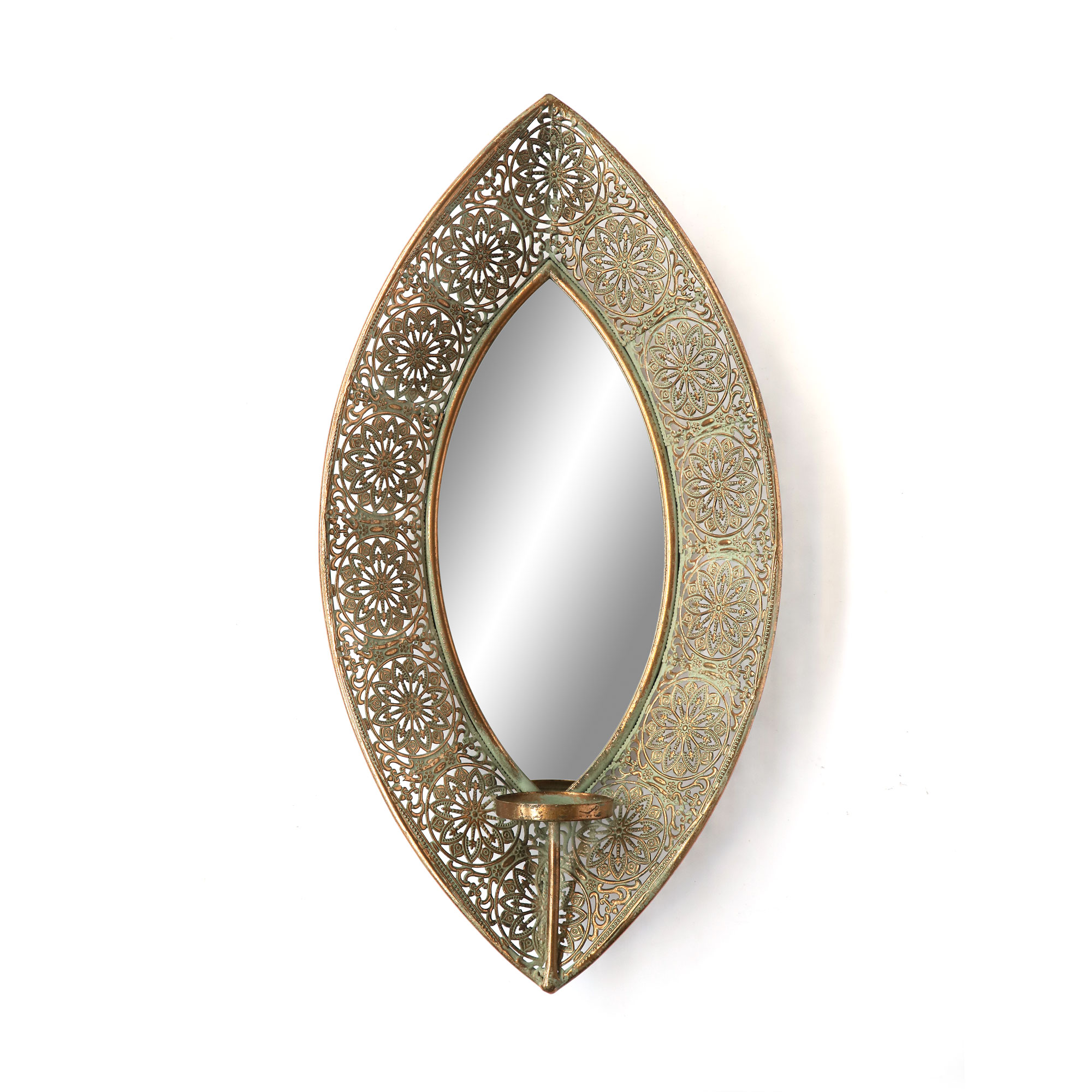 Wand-Teelichthalter mit Spiegel, antik gold, H 55 cm, B 28,5 cm, L 9 cm von fischer's lagerhaus