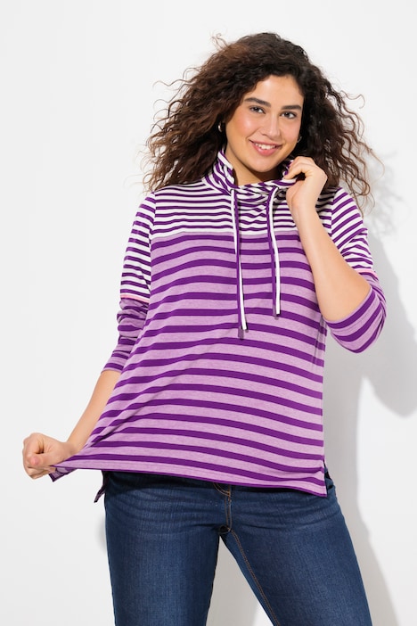 Shirt, Ringelmix, Stehkragen, Langarm, hinten länger
