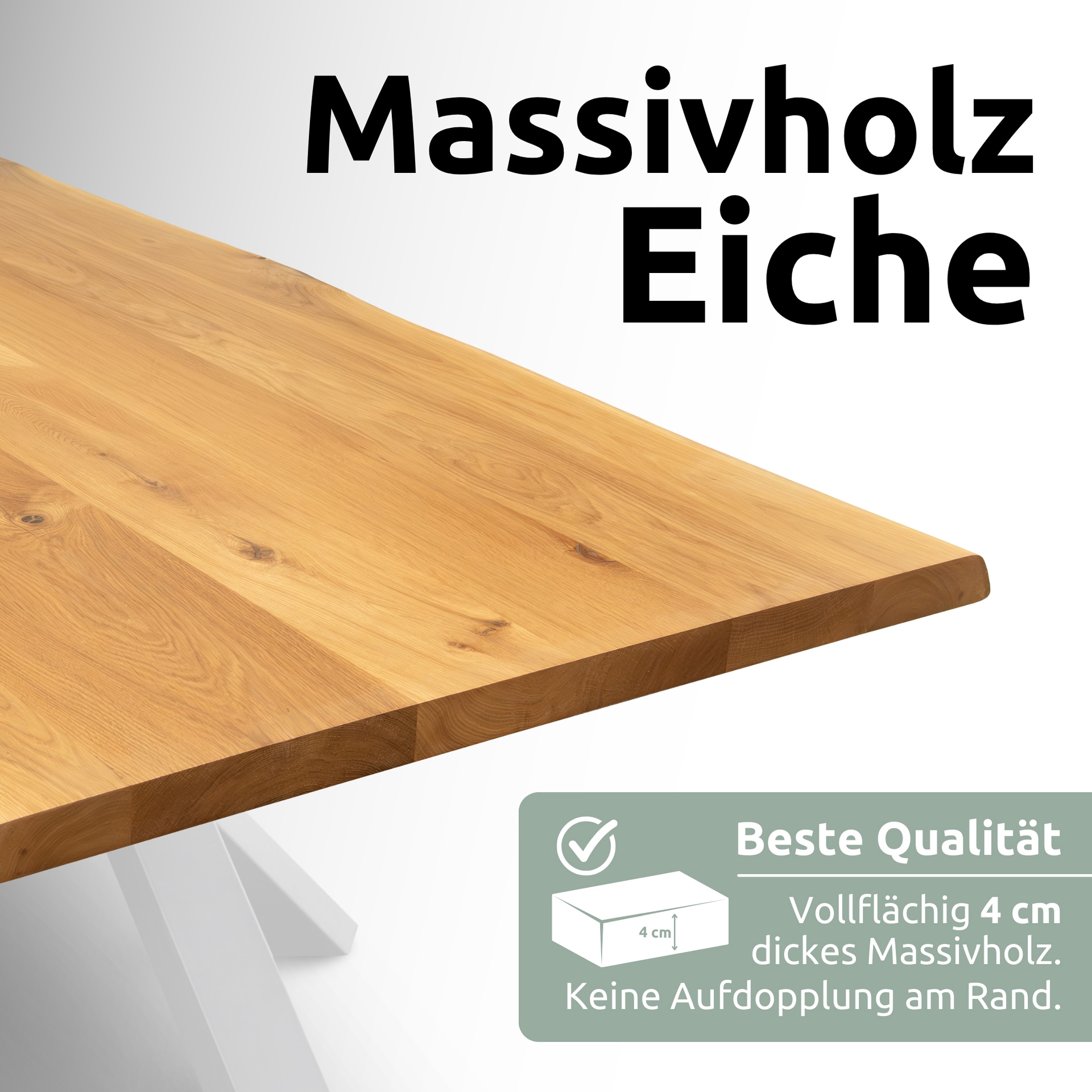 holz4home Esstisch 140 x 80 cm Eiche massiv/X-Gestell schwarz