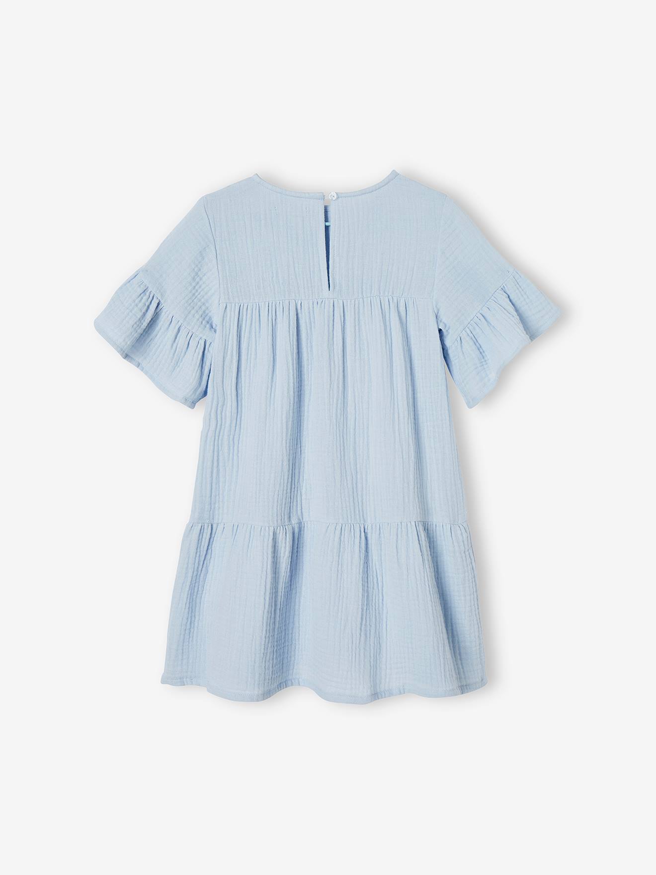 Vestido rosa framboesa em chiffon de algodão para meninas