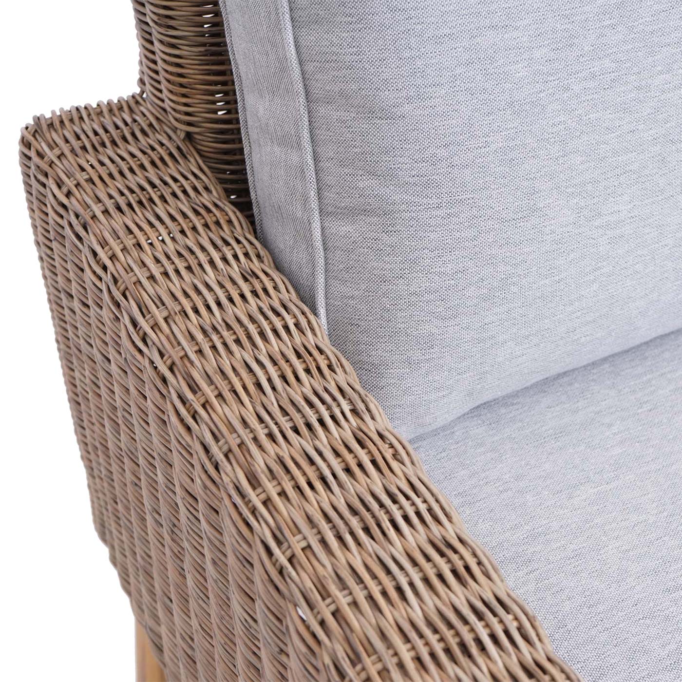 Garnitur MCW-H57, Garten-/Lounge-Set Sofa Sitzgruppe, rundes Poly-Rattan Alu + Akazie Spun Poly MVG ~ Kissen hellgrau