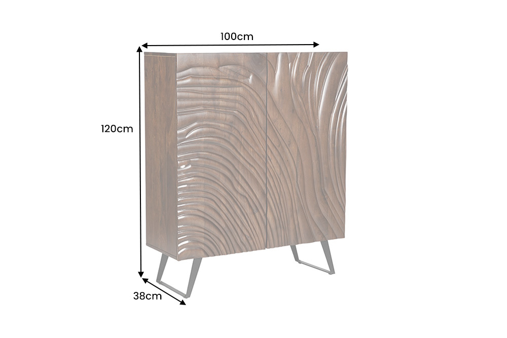 Massives Highboard FLUID 120cm walnuss-braun Akazienholz 3D-Design Kufengestell