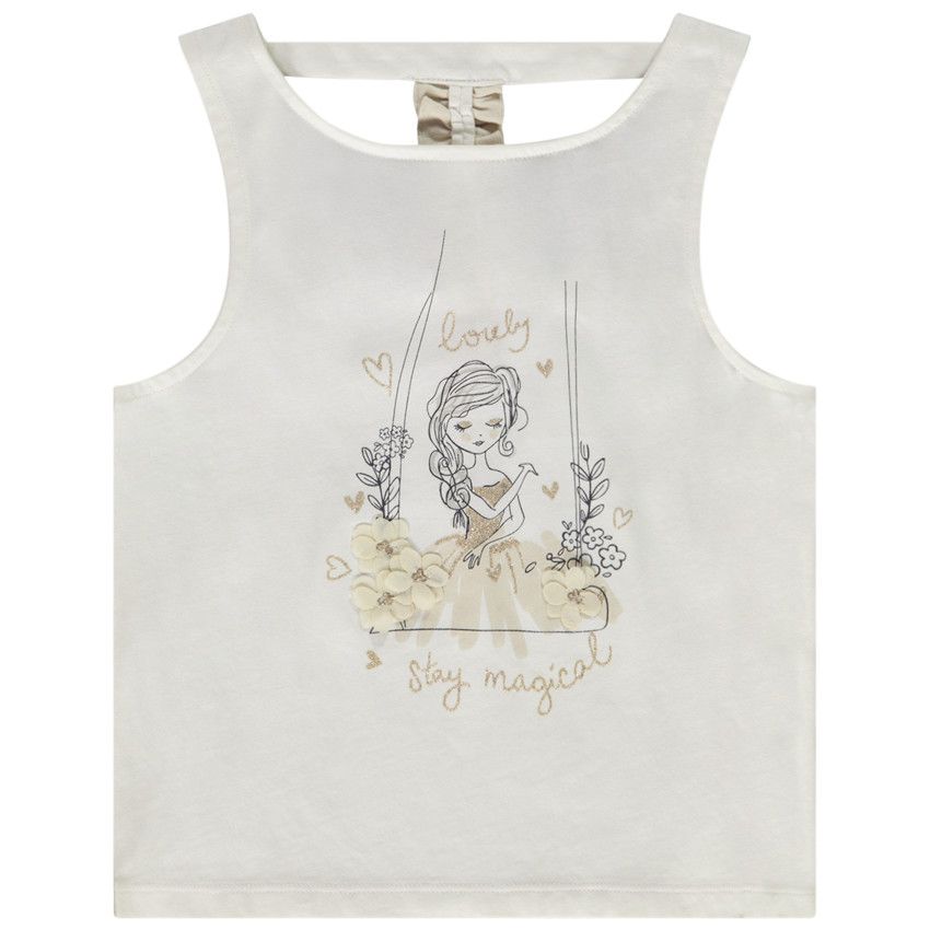 Débardeur en jersey avec glitter et dos fantaisie pour fille - Ecru