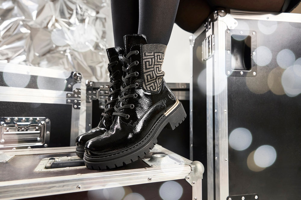 Rieker Schnürboots  , Stiefelette, Blockabsatz, mit Textileinsatz am Schaft