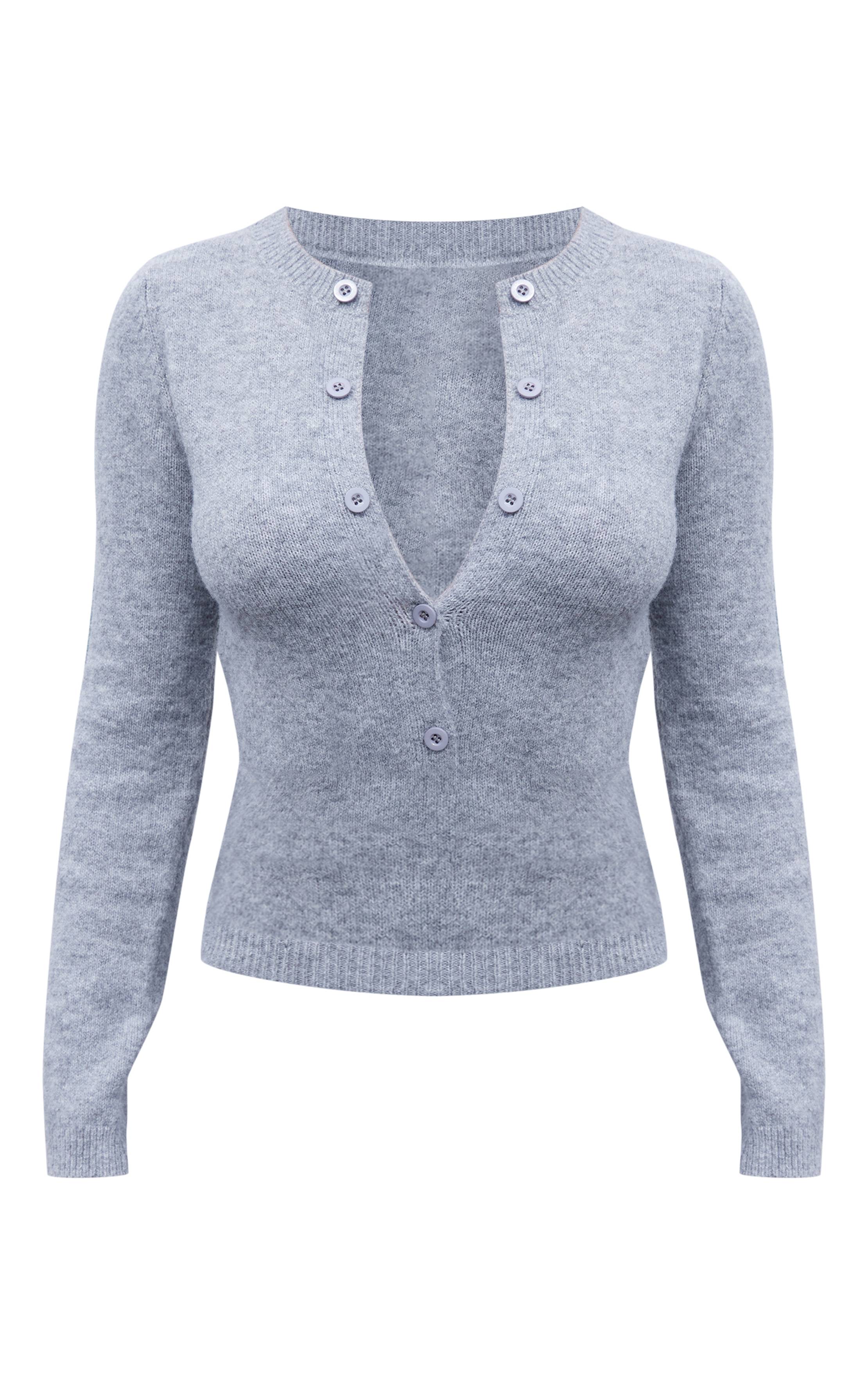 Gris Cendré Body En Maille Douce À Boutons