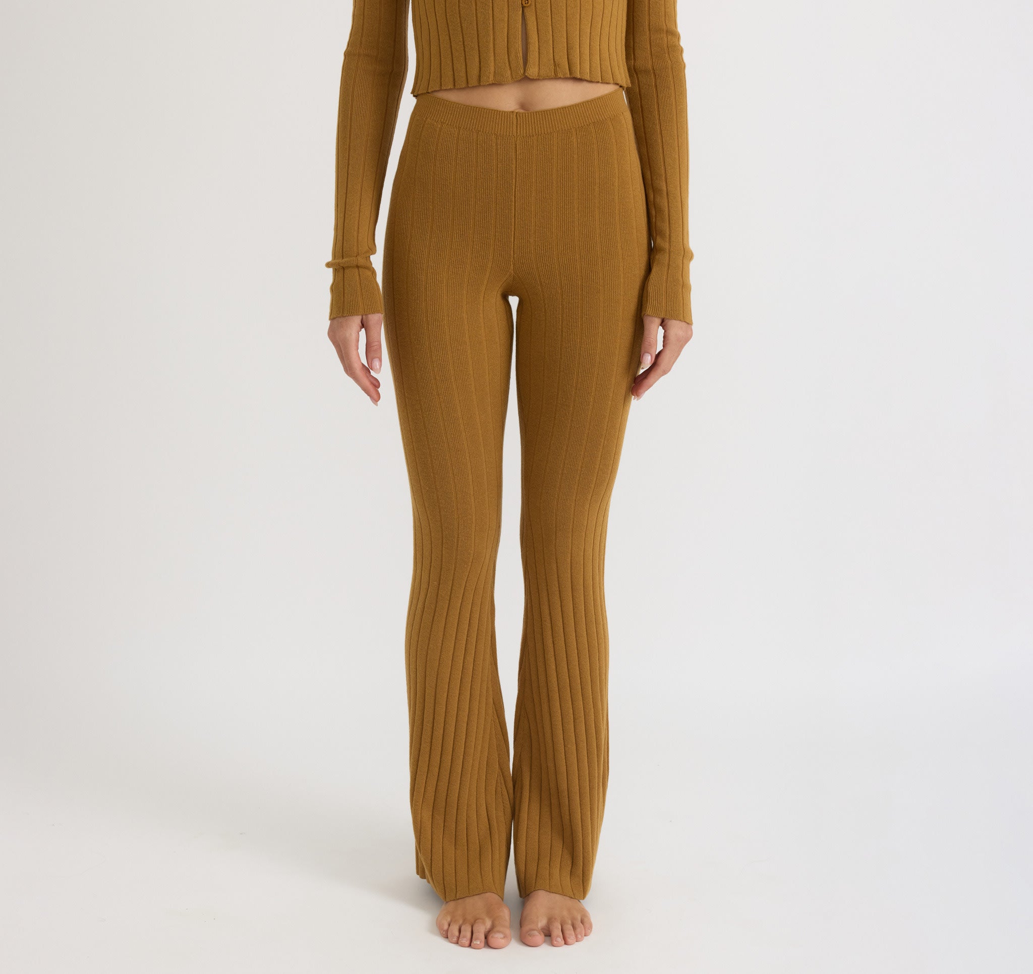 COTTON<br>Soft Knit Rib High-Rise Flare Pants