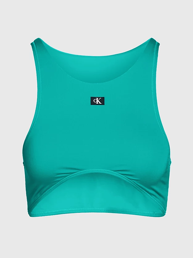 Top de biquíni cropped com monograma CK