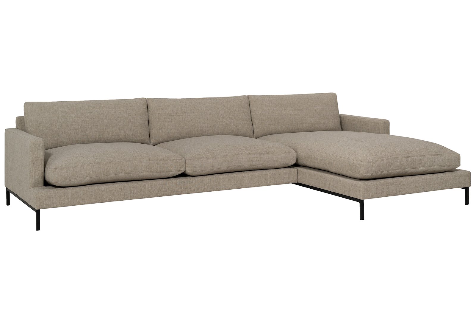 William 3-seter med XL sjeselong høyre Tekstil Oslo beige med sortlakkert ramme