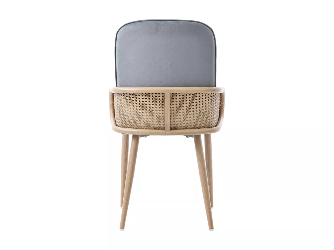 Lot de 6 chaises en métal et rotin, pieds en métal grain de bois, 45x43x90cm, Gris