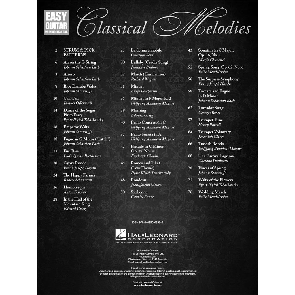 Hal Leonard Classical Melodies: Easy Guitar With Notes & Tab gitaarboek