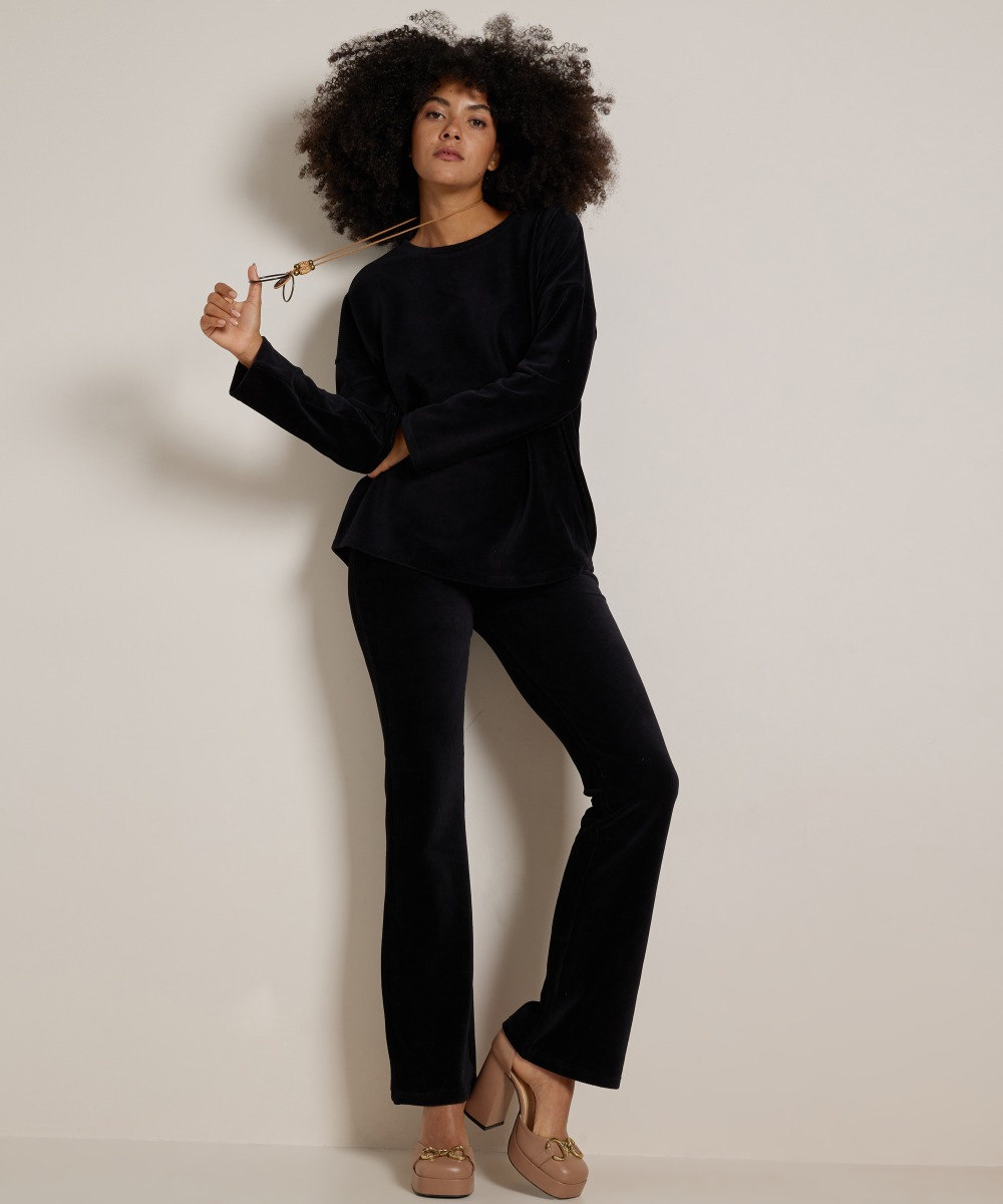 rib velvet top met ketting