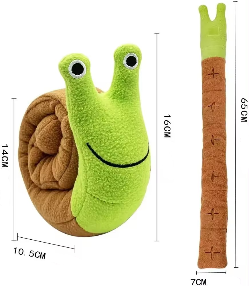 (14x16cm) Interaktive Hunde Schnüffel Schnecke Spielzeug Quietsche Plüschtier - Grün / Braun
