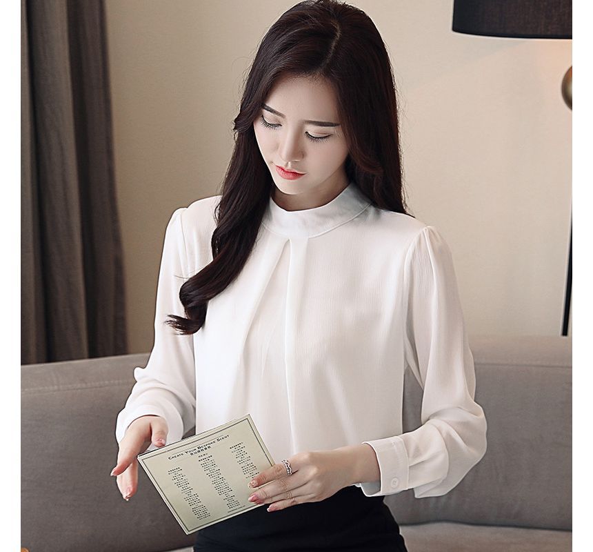 Sienne - Effen blouse met nephals