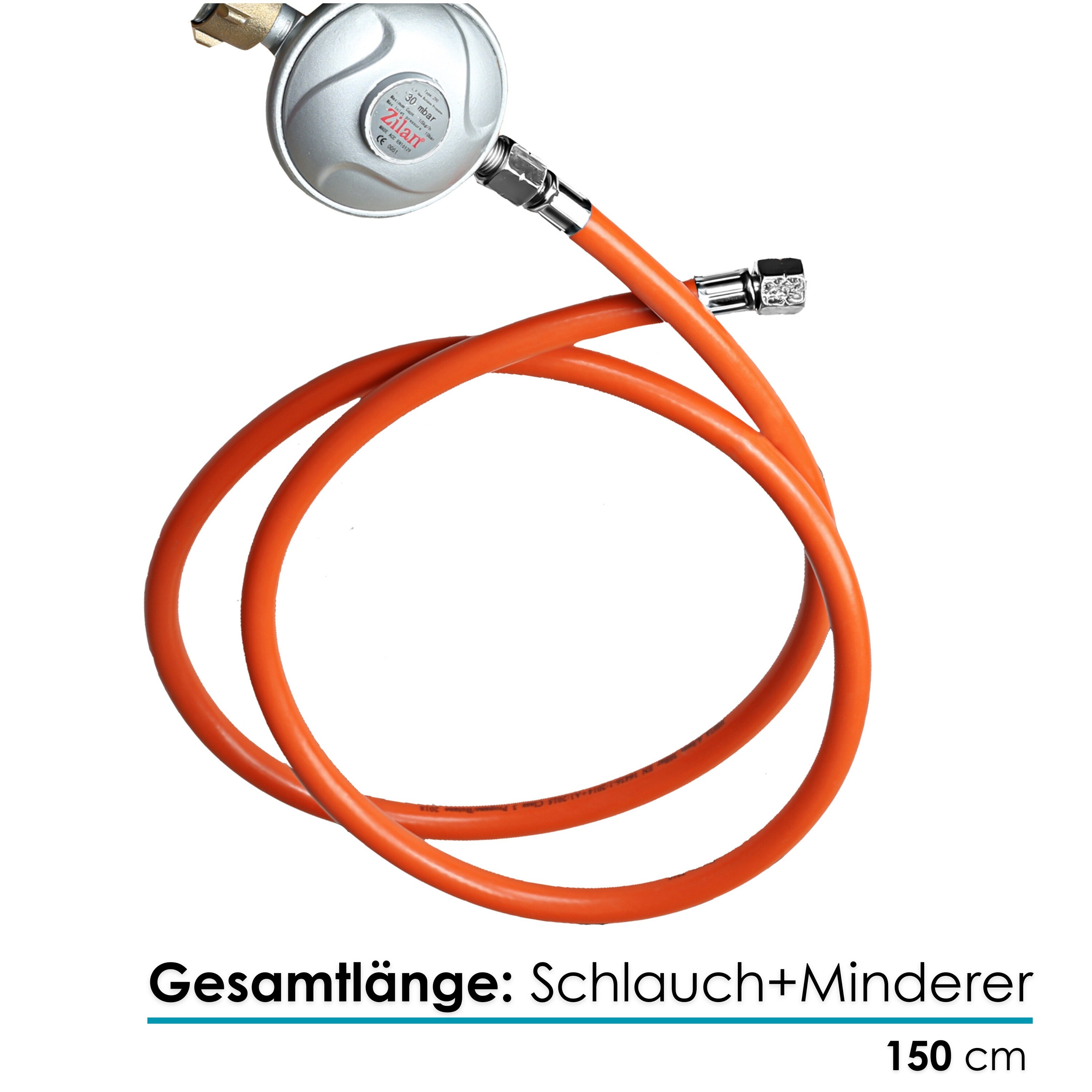 Zilan Gasschlauch + Minderer 150cm Länge 1/4 Linksgewinde