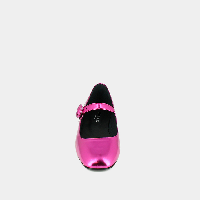 Ballerines à bouts carrés  en cuir metallisé fushia