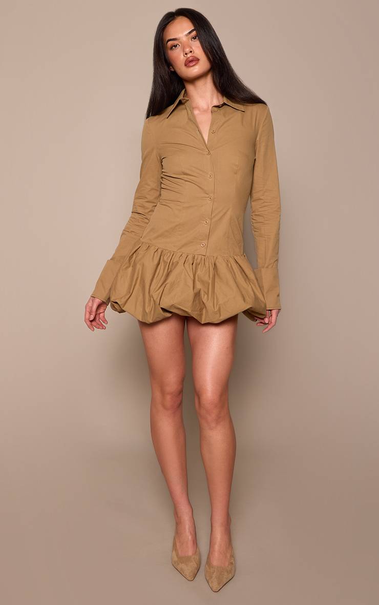 Kaki Robe Chemise À Détail Bouffant Et Boutonnage