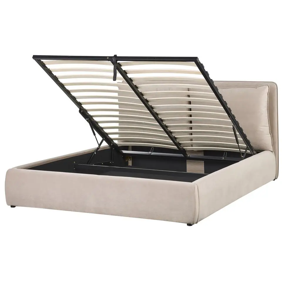 BAJONNA - Bed met opbergruimte - Beige - 160 x 200 cm - Fluweel
