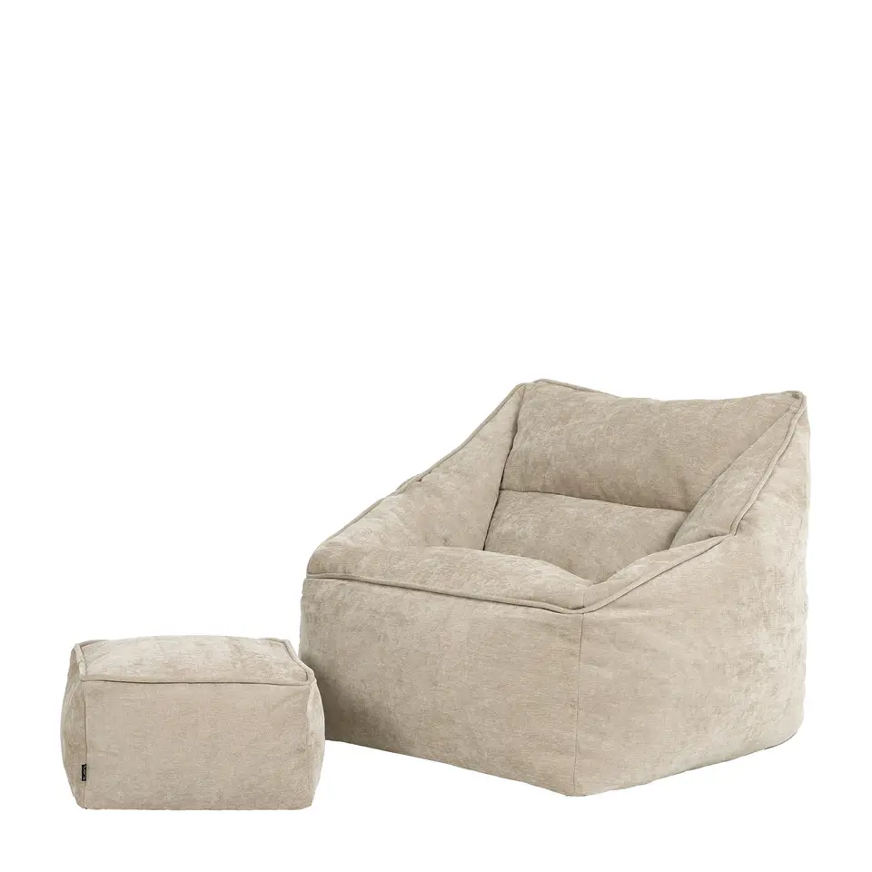 icon Zitzak en Poef Natalia - Chenille Zitzak Fauteuil - Beige
